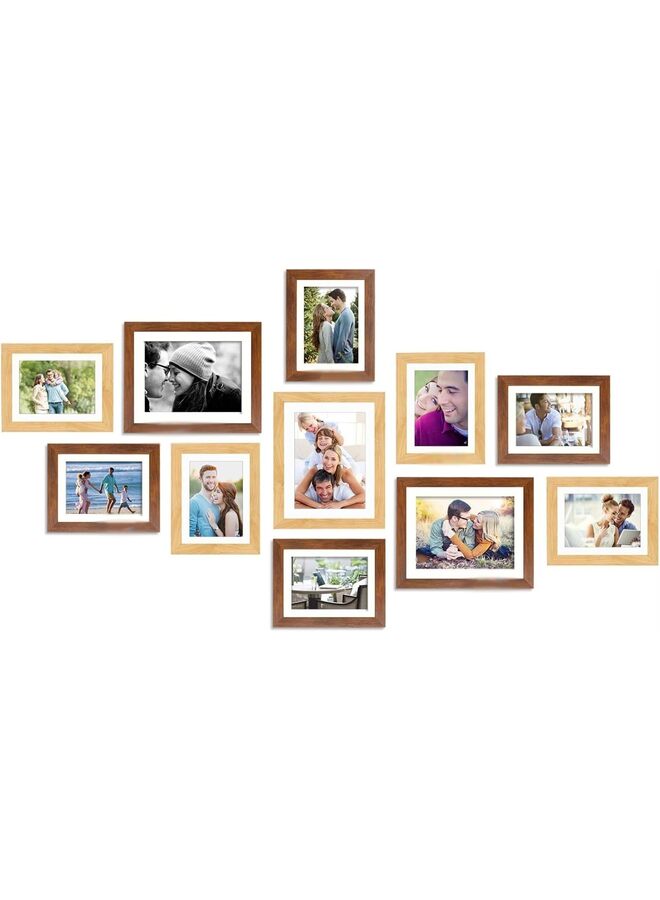 يُسلِّم مجموعة إطارات صور لتزيين الجدران، مجموعة إطارات جدارية للعرض على الحائط أو على سطح الطاولة، أخف وزناً من الإطارات الخشبية (اللون: بني) - Image 2